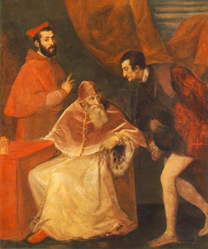 TIZIANO Vecellio Pope Paul III with his Nephews Alessandro and Ottavio Farnese ar Sweden oil painting art